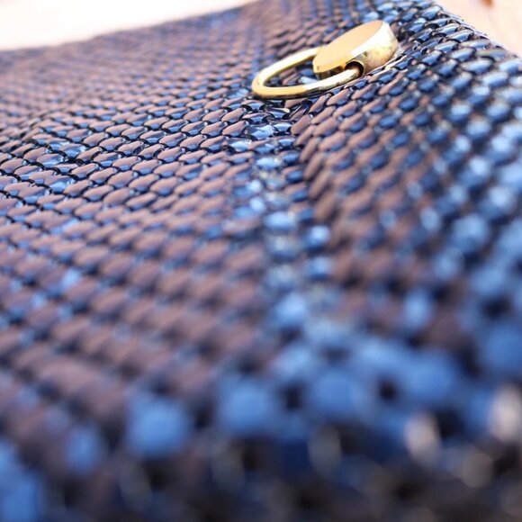 Blue Metal Mesh Handbag Mesh Purse Mesh Evening Clutch Vintage - Picture 5 of 16